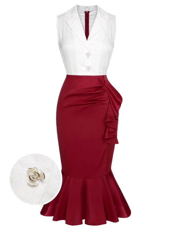 Shop Smart, Save Big!Red & White 1930s Sleeveless Slit Fishtail Dress