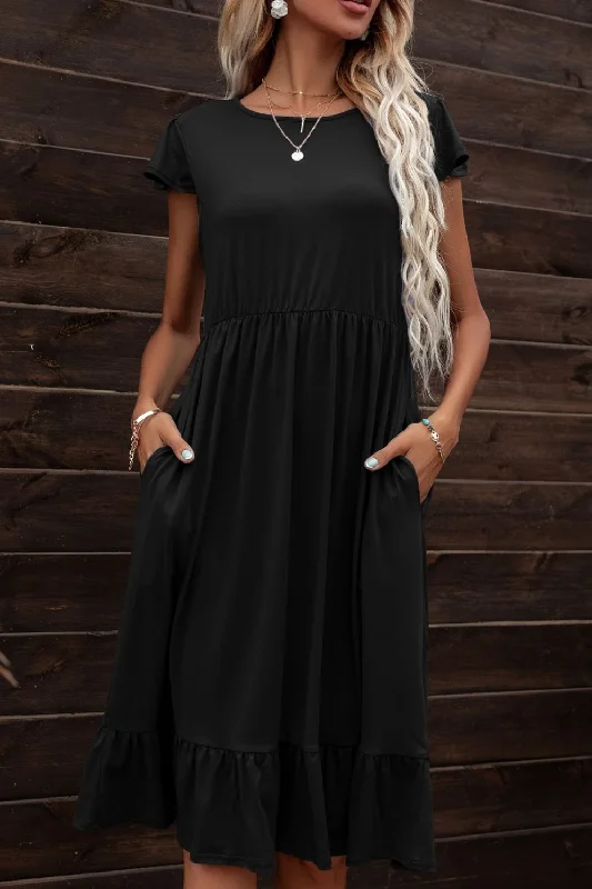 Don’t Wait – Deals Won’t Last!Round Neck Ruffle Hem Pocket Dress