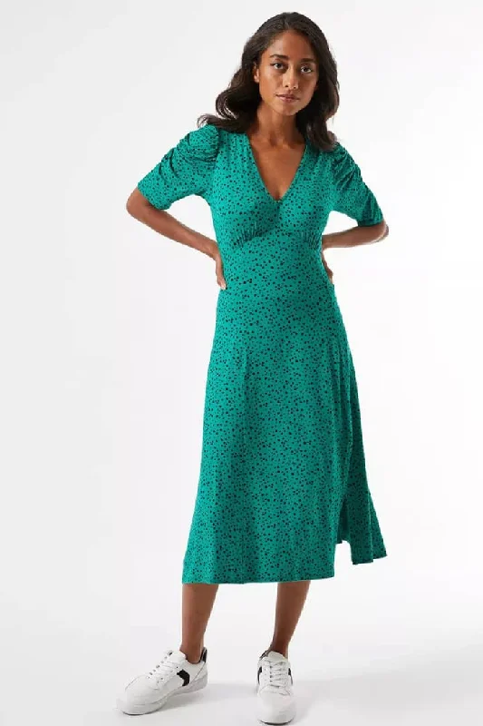 One Day Only – Huge Savings!Ruched Sleeve Front Slit Midi Dress
