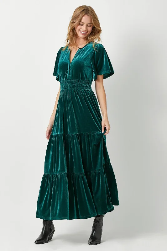 Only a Few Left – Order Now!Ruffle Sleeve Velvet Maxi