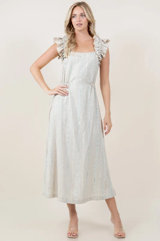Enjoy Huge Discounts Now!RUFFLE STRAP SQUARE NECK SIDE ELASTIC LINEN BLEND MAXI DRESS - D3820-KWSAA-1930 Enjoy Huge Discounts Now!RUFFLE STRAP SQUARE NECK SIDE ELASTIC LINEN BLEND MAXI DRESS - D3820-KWSAA-1930