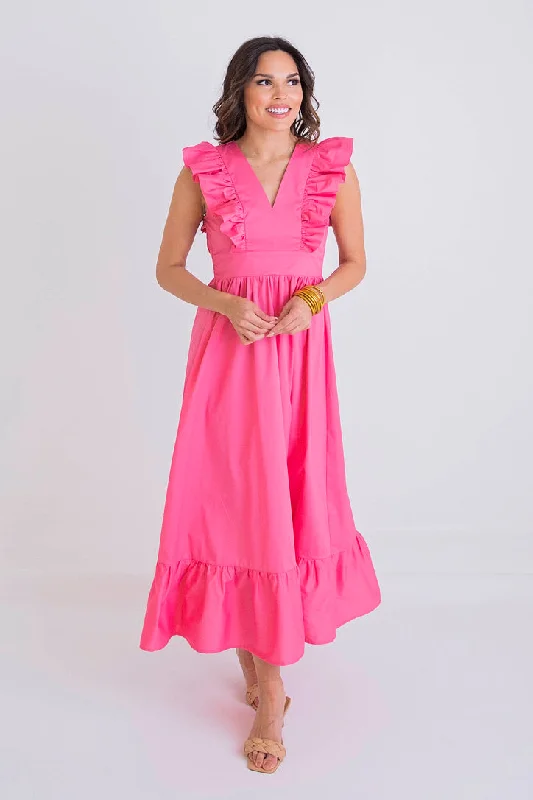 Savings You Can’t Ignore!Ruffle Vneck Poplin Maxi Dress