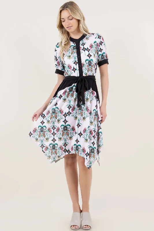 Special Offer – Act Fast!S/SLV ACCENTED HANKERCHIEF DRESS W/SASH