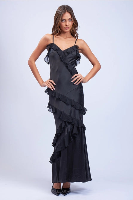 Shop Now and Save!Satin Ruffle Trim Maxi