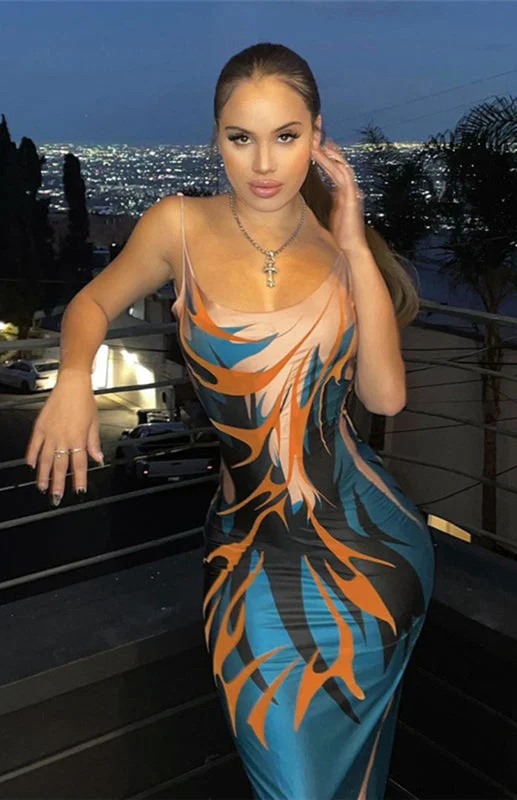 Exclusive Offers You’ll Love!Sexy Cutout Sling Backless Print Slim Fit Maxi Dress