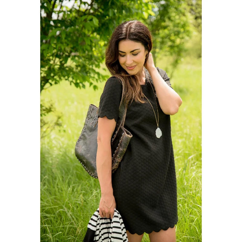 Incredible Savings Inside!Short Sleeve Textured Scalloped Swing Dress