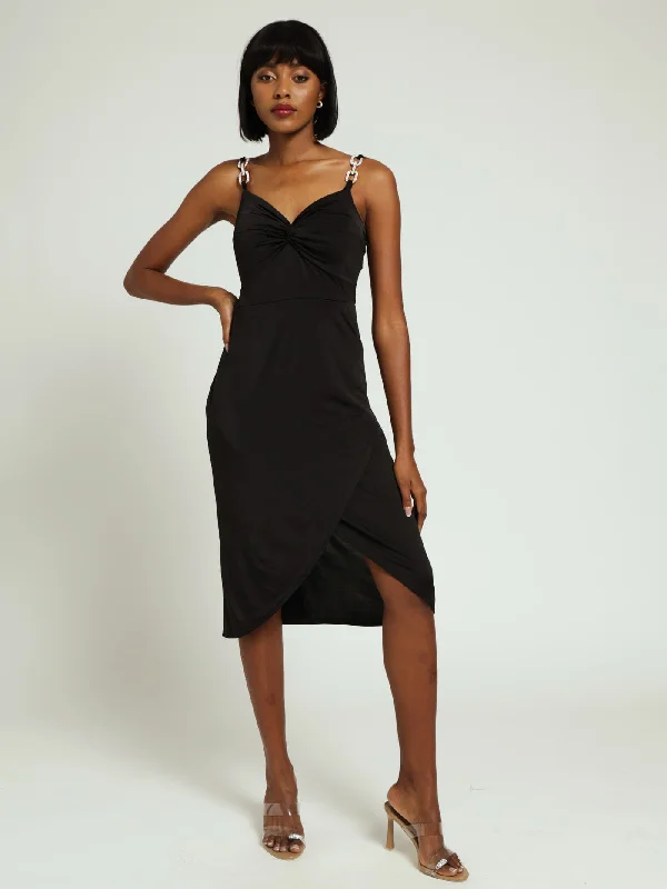 Shop Early, Save Big!Slinky Wrap Dress With Diamante Trim Detail - Black