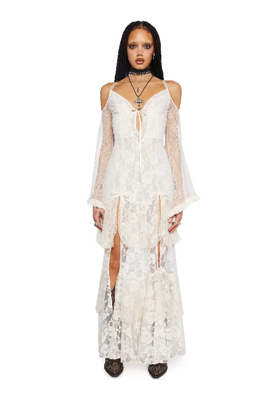 Get Ready to Save!Passion Darling Lace Maxi Dress- Off White