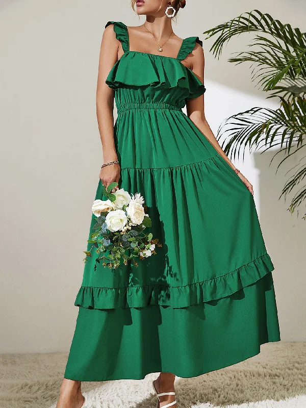 Exclusive Deals Just for You!Square Neck Ruffled Maxi Dress