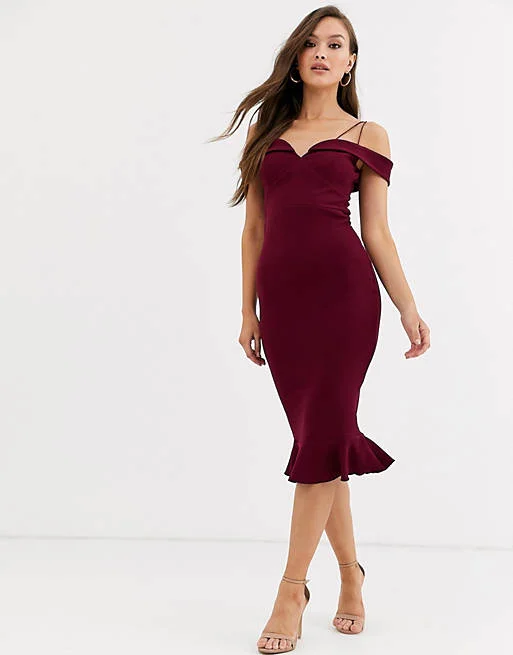 Shop Early, Save Big!Strappy Bardot Midi Dress Burgundy