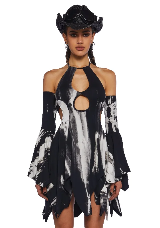 Save More When You Shop More!Surreal Mirage Handkerchief Dress - Black/White