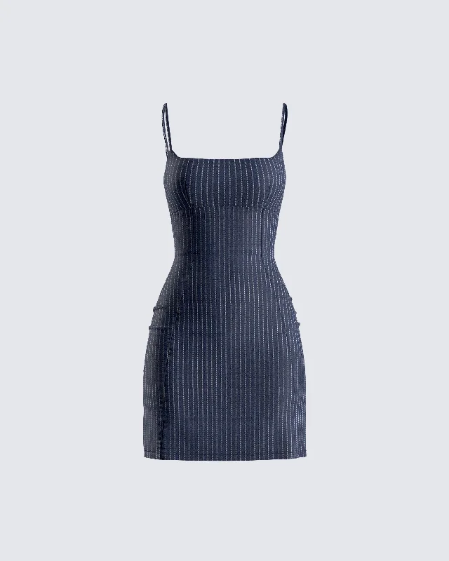 Your Best Deals Are Here!Suzanne Navy Pinstripe Mini Dress
