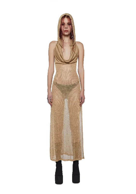 Sale Alert – Get Ready to Shop!Tempo Metallic Hoodie Maxi Dress - Gold