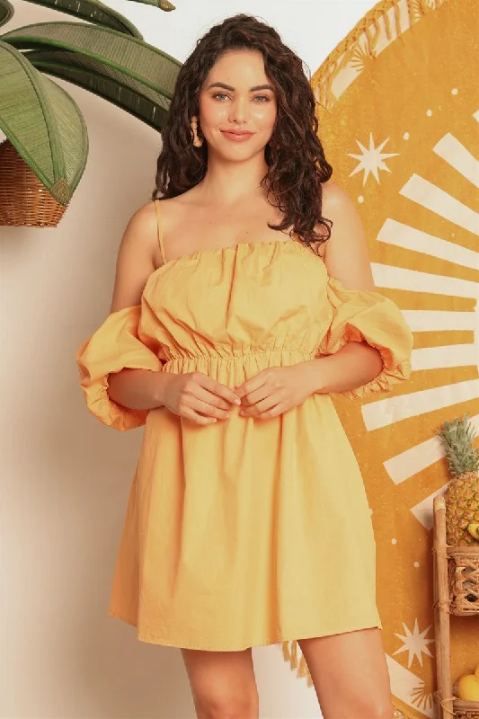 Hot Deals You Can’t Resist!Mango Cotton Cold Shoulder Puff Short Sleeve Mini Dress