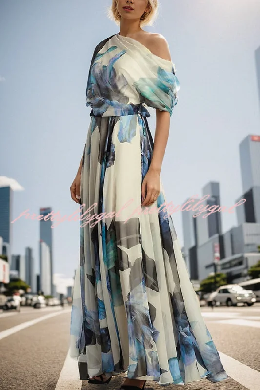 Bigger Savings, Better Shopping!Unique Printed Bohemian Short-sleeved One-shoulder Maxi Dress Bigger Savings, Better Shopping!Unique Printed Bohemian Short-sleeved One-shoulder Maxi Dress