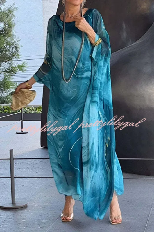 Everything Must Go!Unique Printed Crew Neck Loose Resort Style Maxi Dress