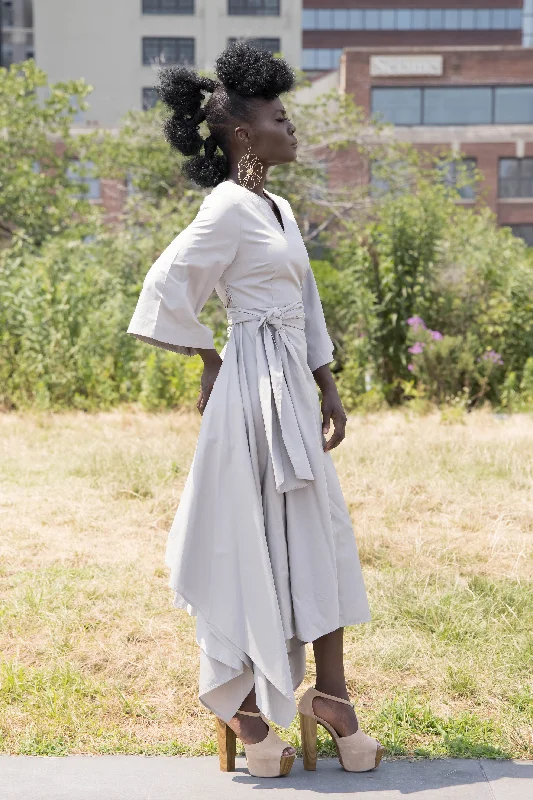 Get the Best for Less!V-Neck Mid Sleeve Belted Maxi Dress (Pre-Order)