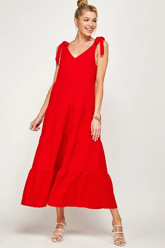 Huge Price Cuts Await!V Neck Tie Shoulder Maxi Dress