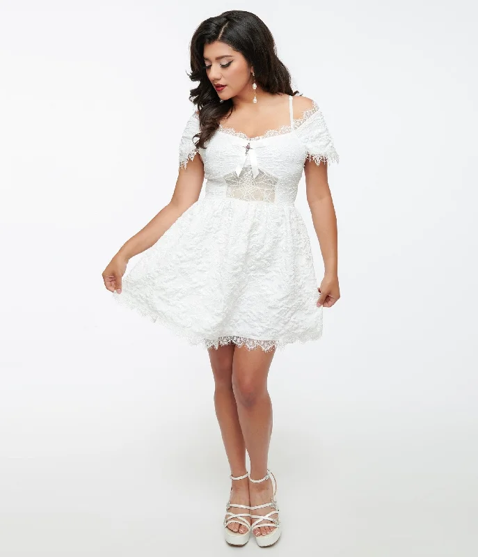 Your Shopping Wish, Our Discount Command!White Goth Lace Mini Dress