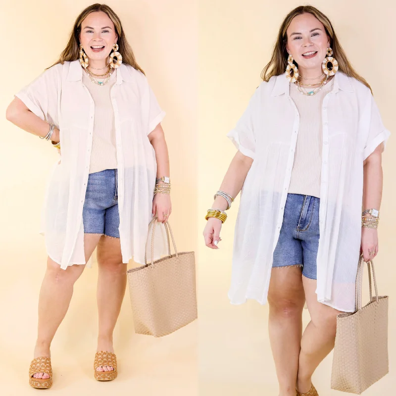 Limited Edition, Limited Price!Wildest Dreams Button Up Short Sleeve Tunic Dress in White Limited Edition, Limited Price!Wildest Dreams Button Up Short Sleeve Tunic Dress in White