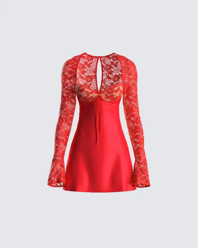 More Discounts, More Joy!Willis Red Lace Mini Dress