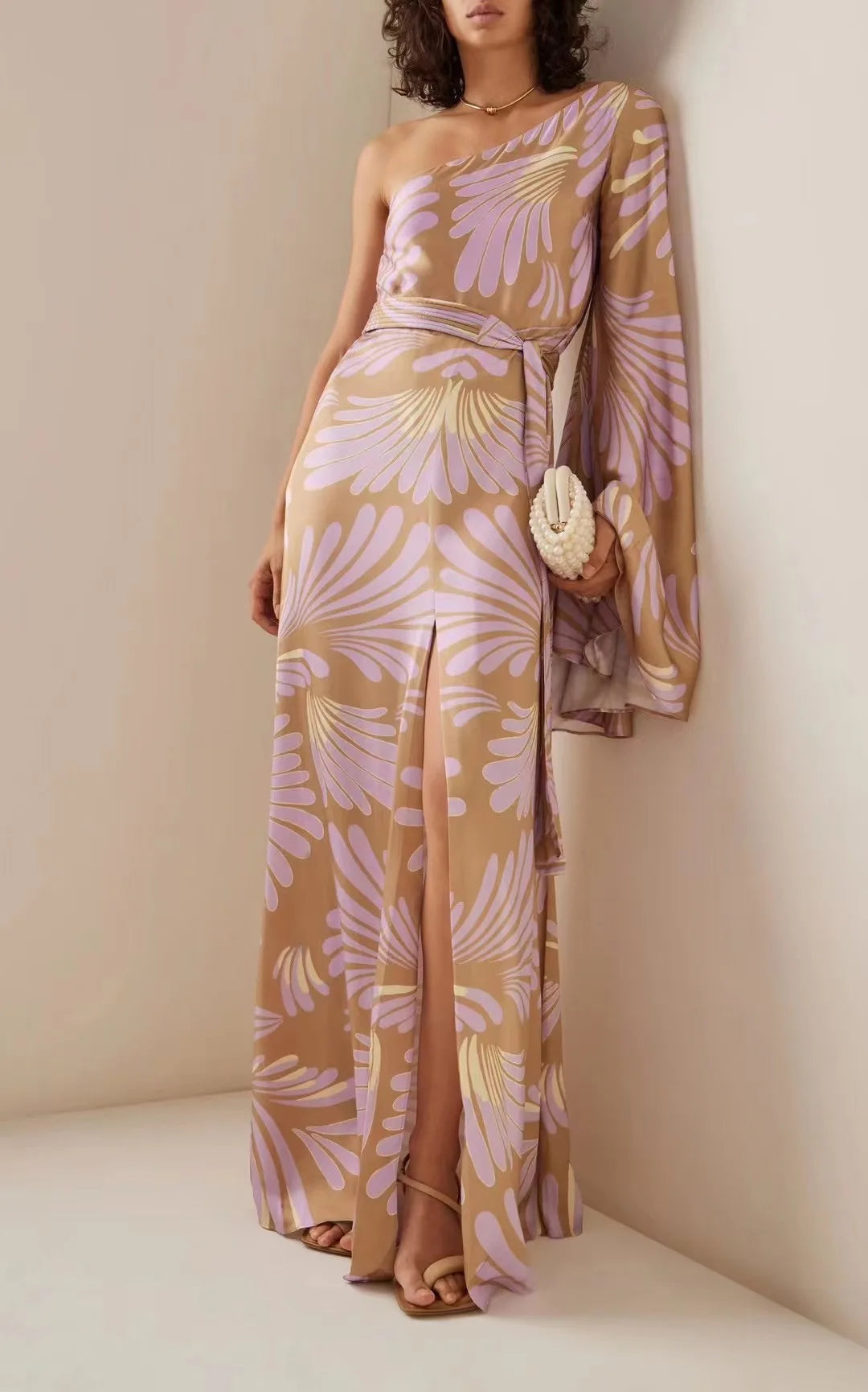 Flash Sale – Act Fast!One Shoulder Flare Sleeve Maxi Gown
