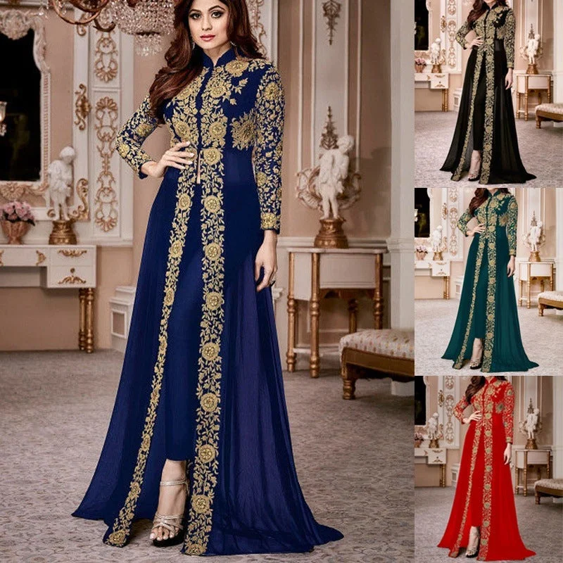 Save Up to 50% Off!Women's Collar Lace Chiffon Dress Retro Style Long Dresses