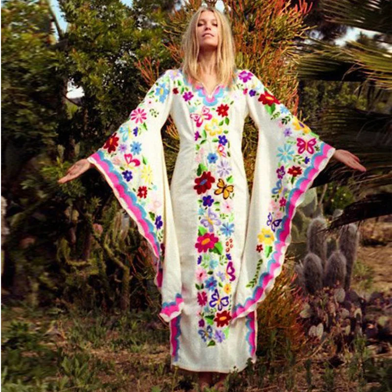 Your Dream Deal is Here!Women's Long Bohemian Batwing Sleeve Printed Dresses