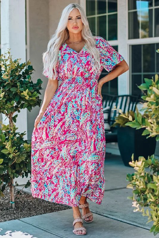 Your Shopping Wish, Our Discount Command!Wrap V Neck Floral Maxi Dress