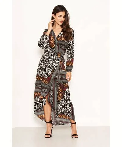 The Best Deals Won’t Wait!Zebra Mixed Print Wrap Midi Dress