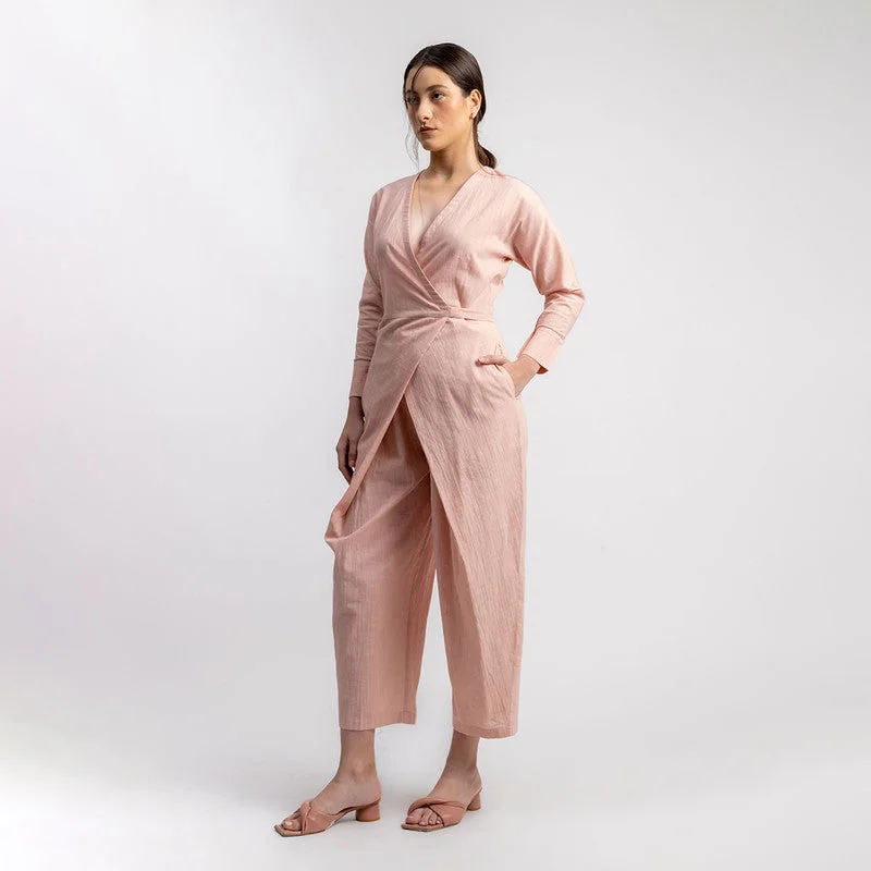 Price Drops You’ll Love!Cotton Linen Pink Jumpsuit for Women | Front Wrap