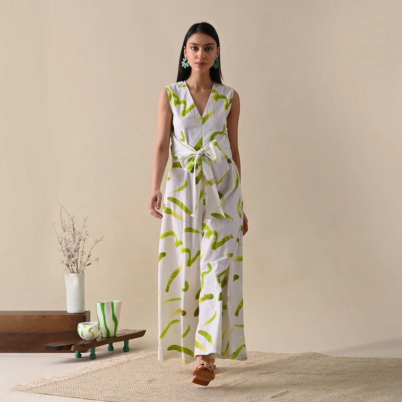 Must-Have Deals Inside!Jumpsuits For Women | Pure Cotton | Tie-Up Belt | Ivory & Olive