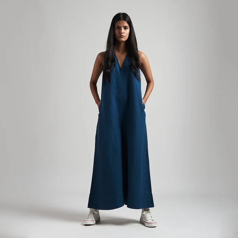 Huge Savings – Act Now!Linen Flared Jumpsuit for Women | Indigo