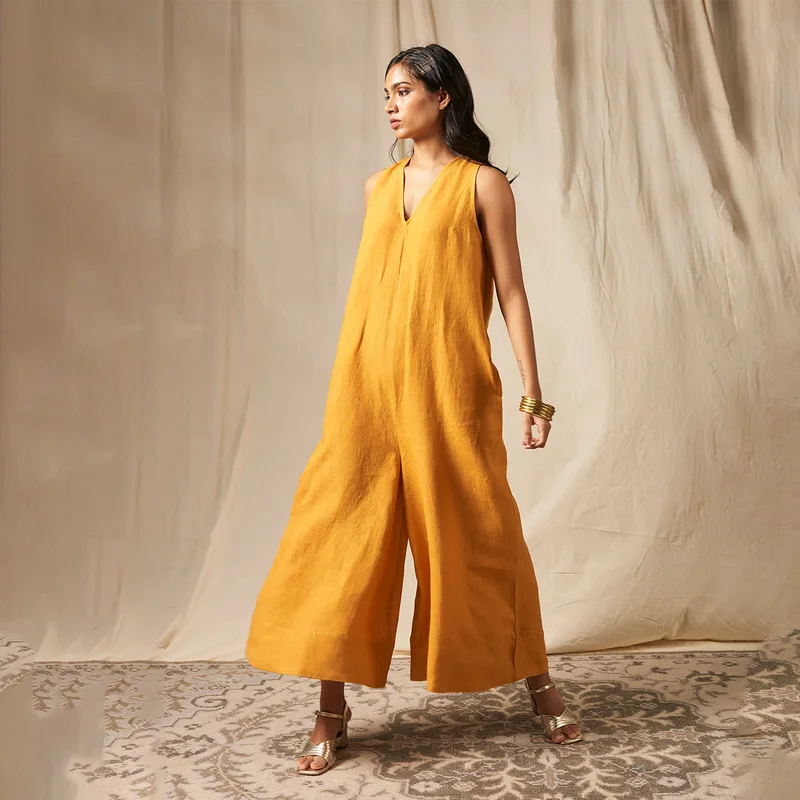 Don’t Wait – Shop Today!Linen Flared Jumpsuit for Women | Yellow