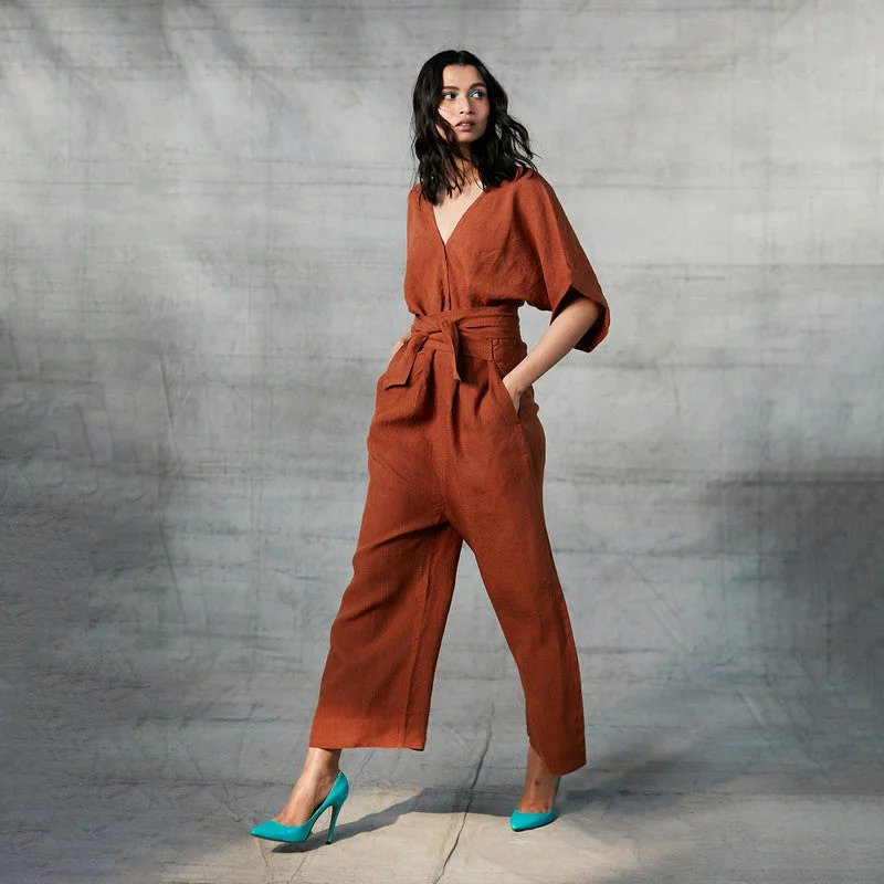 Get the Best for Less!Linen Jumpsuit For Women | Half Sleeves | Red