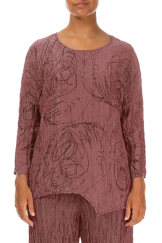 Time to Snag a Bargain!Asymmetric Crinkled Dusty Rose Abstract Draw Silk Blouse