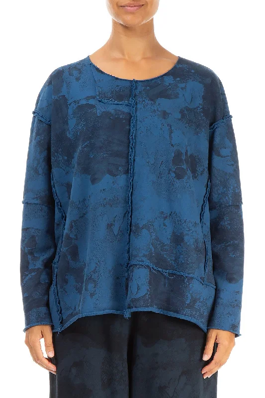 Save Up to 50% Off!Boxy Azure Marble Cotton Jumper