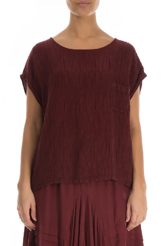 Huge Price Cuts Await!Boxy Burgundy Crinkled Silk Blouse