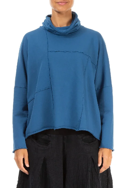 One Click Away from Big Savings!Boxy Cowl Neck Azure Cotton Jumper