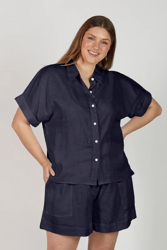 Get the Best for Less!Carmen Linen Shirt in Navy