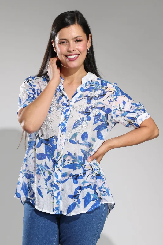 Get More, Spend Less – Shop Now!Cotton Blend Blouse with bling | BLUE LEAF | 0027A1