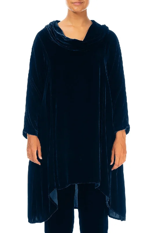 Limited Deals, Unlimited Savings!Cowl Neck Asymmetric Azure Silk Velvet Tunic