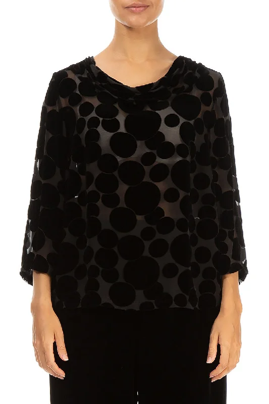 Hot Deals You Can’t Resist!Cowl Neck Devoré Bubbles Black Silk Velvet Blouse
