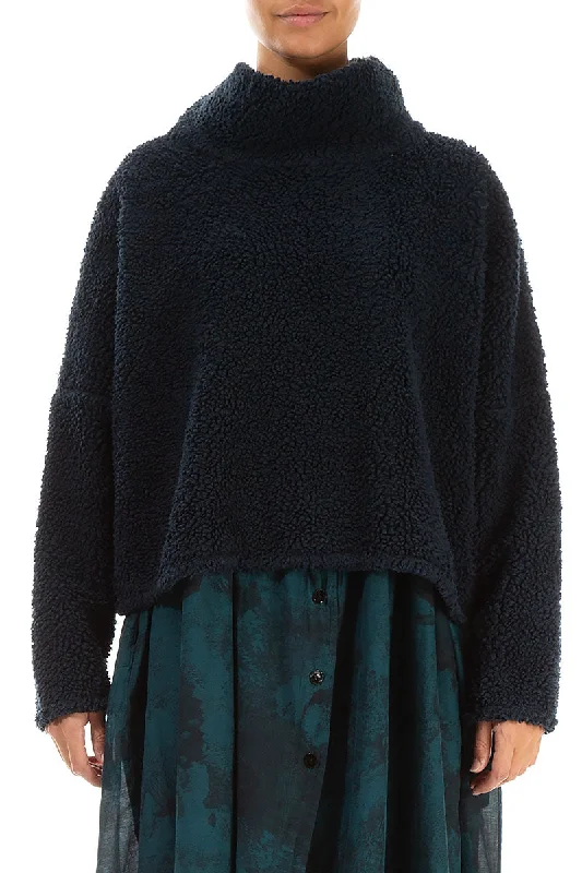 Sale Alert – Get Ready to Shop!Cowl Neck Midnight Blue Teddy Cotton Jumper