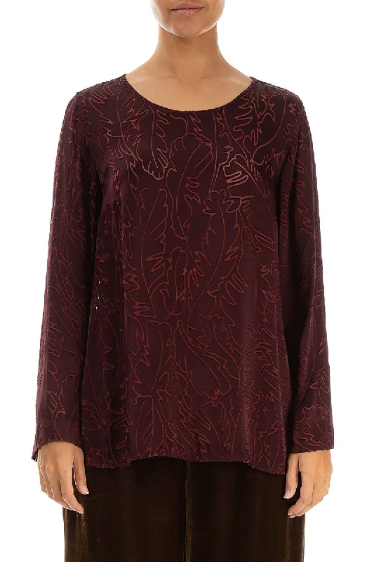 Price Drop Alert!Devoré Feather Merlot Silk Blouse