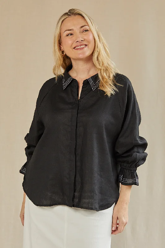 Your Shopping Wish, Our Discount Command!Ebony Frill Cuff Linen Blouse in Blackberry