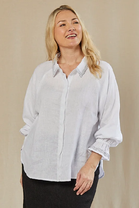 Unbeatable Prices!Ebony Frill Cuff Linen Blouse in Coconut