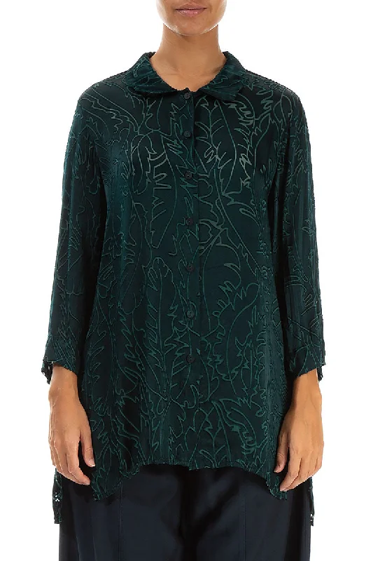 Mega Sale Happening Now!Emerald Devoré Feather Silk Shirt