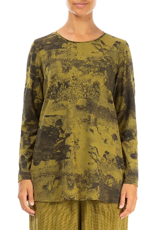 Special Discounts Inside!Golden Olive Marble Soft Cotton Top