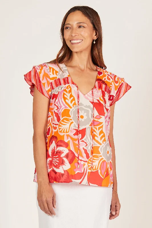 Amazing Prices You Can’t Resist!Goldie Flutter Sleeve Top in Coralene